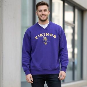 Vintage NFL Minnesota Vikings V-Neck Embroidered Sweatshirt - Size L